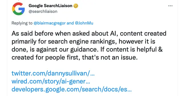 Google confirming AI is not against AI content